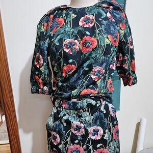 H&M Black Floral Two-Piece Set with Red & Pink Poppies